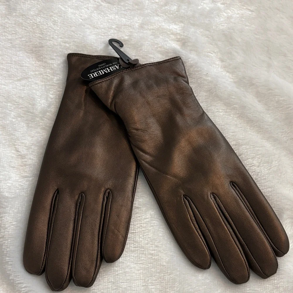 Excelled Women's Brown Leather Gloves- Cashmere Lined - Picture 8 of 8